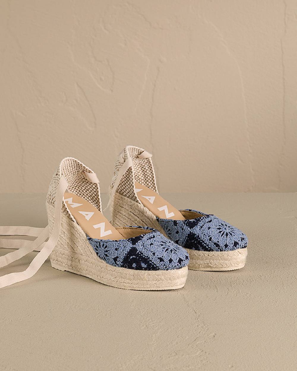 Manebí Cotton Crochet|Wedge Espadrilles - Indigo \u0026 Navy Blue In Saldo