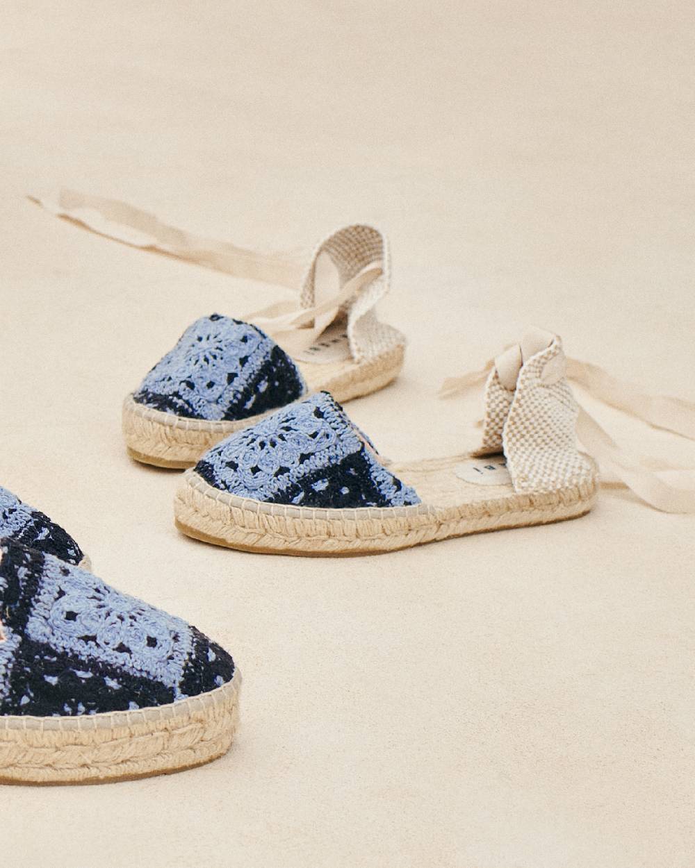 Manebí Cotton Crochet|Flat Valenciana Espadrilles - Indigo \u0026 Navy Blue Nuova
