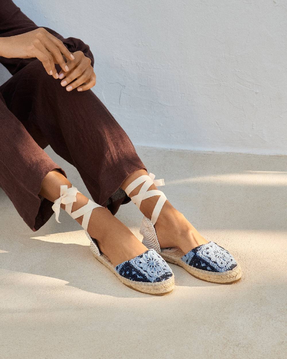 Manebí Cotton Crochet|Flat Valenciana Espadrilles - Indigo \u0026 Navy Blue Nuova
