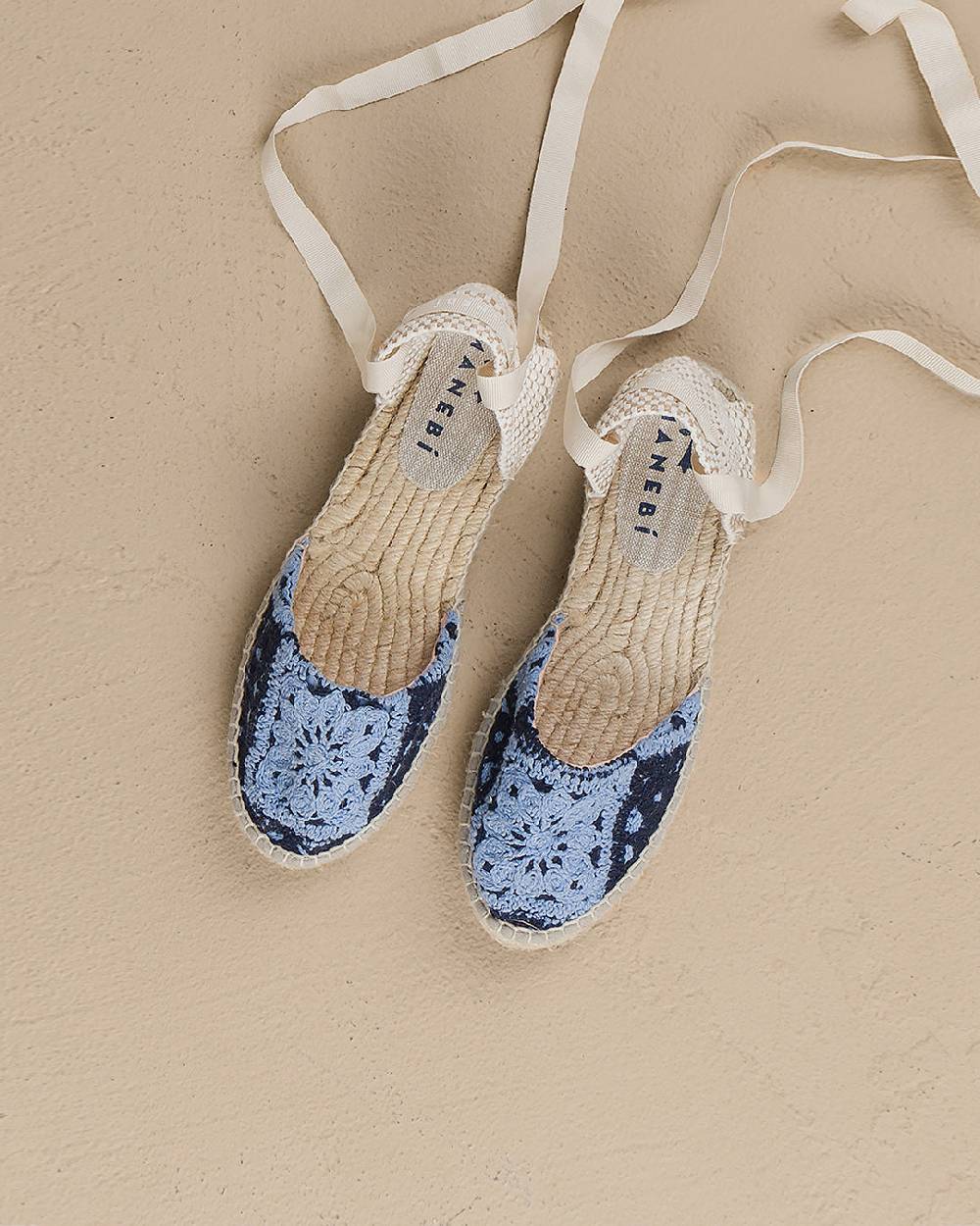 Manebí Cotton Crochet|Flat Valenciana Espadrilles - Indigo \u0026 Navy Blue Nuova