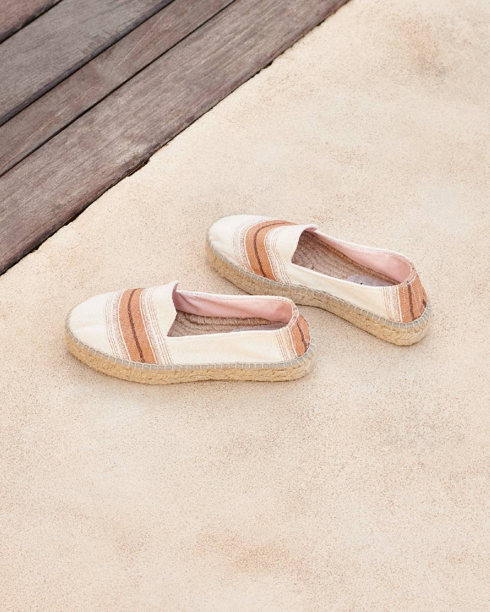 Manebí Cotton Linen And Silk Raw Fabric|Double Sole Espadrilles - Rust Macro Stripe Moda
