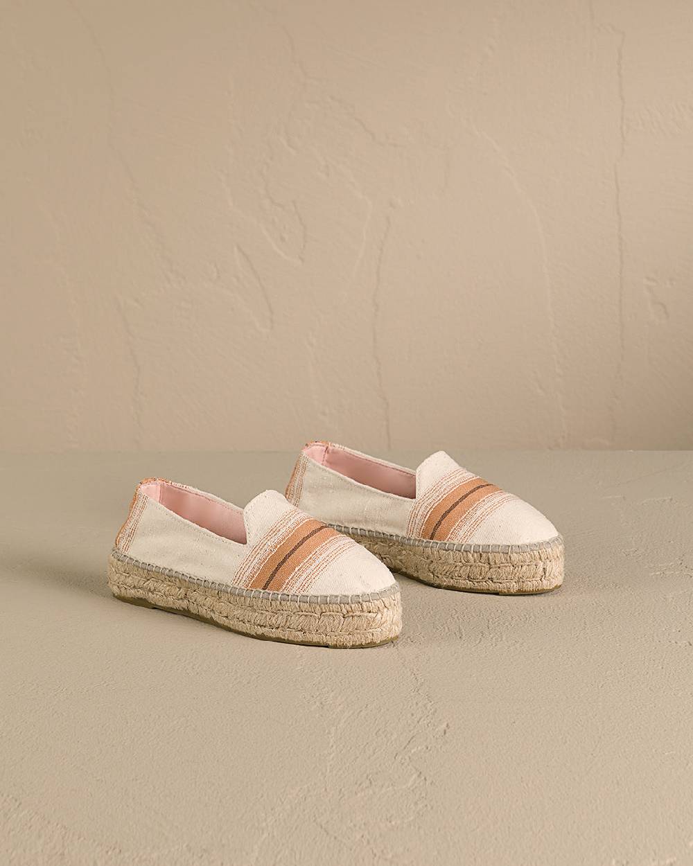 Manebí Cotton Linen And Silk Raw Fabric|Double Sole Espadrilles - Rust Macro Stripe Moda