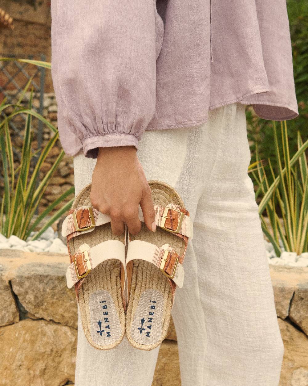 Manebí Cotton Linen And Silk Raw Fabric|Nordic Sandals - Rust Macro Stripe 2025