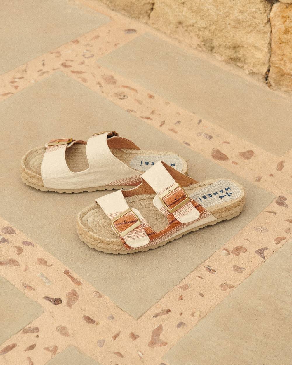 Manebí Cotton Linen And Silk Raw Fabric|Nordic Sandals - Rust Macro Stripe 2025