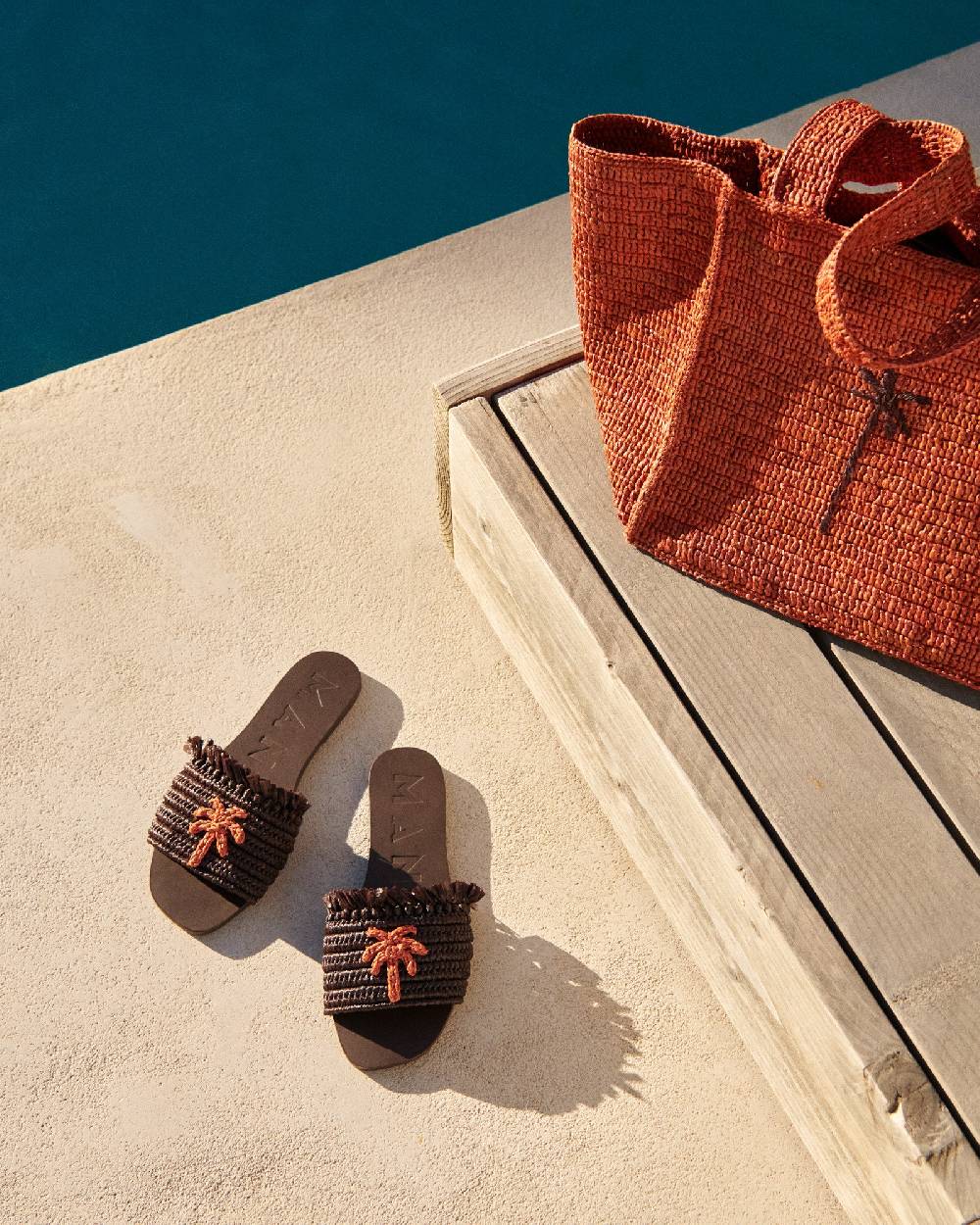 Manebí Fringed Knots Raffia|and Leather Sandals - Yucatán Cocoa With Orange Dust Palm Italia
