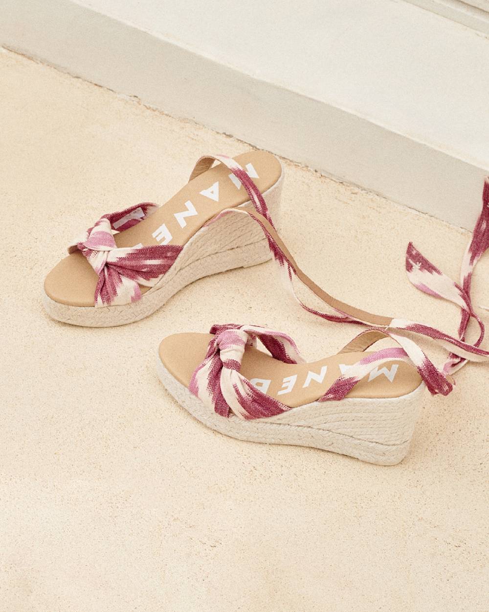 Manebí Dyed Cotton Wedge Espadrilles|With Knot - Tulum Pink And White Ikat 2025