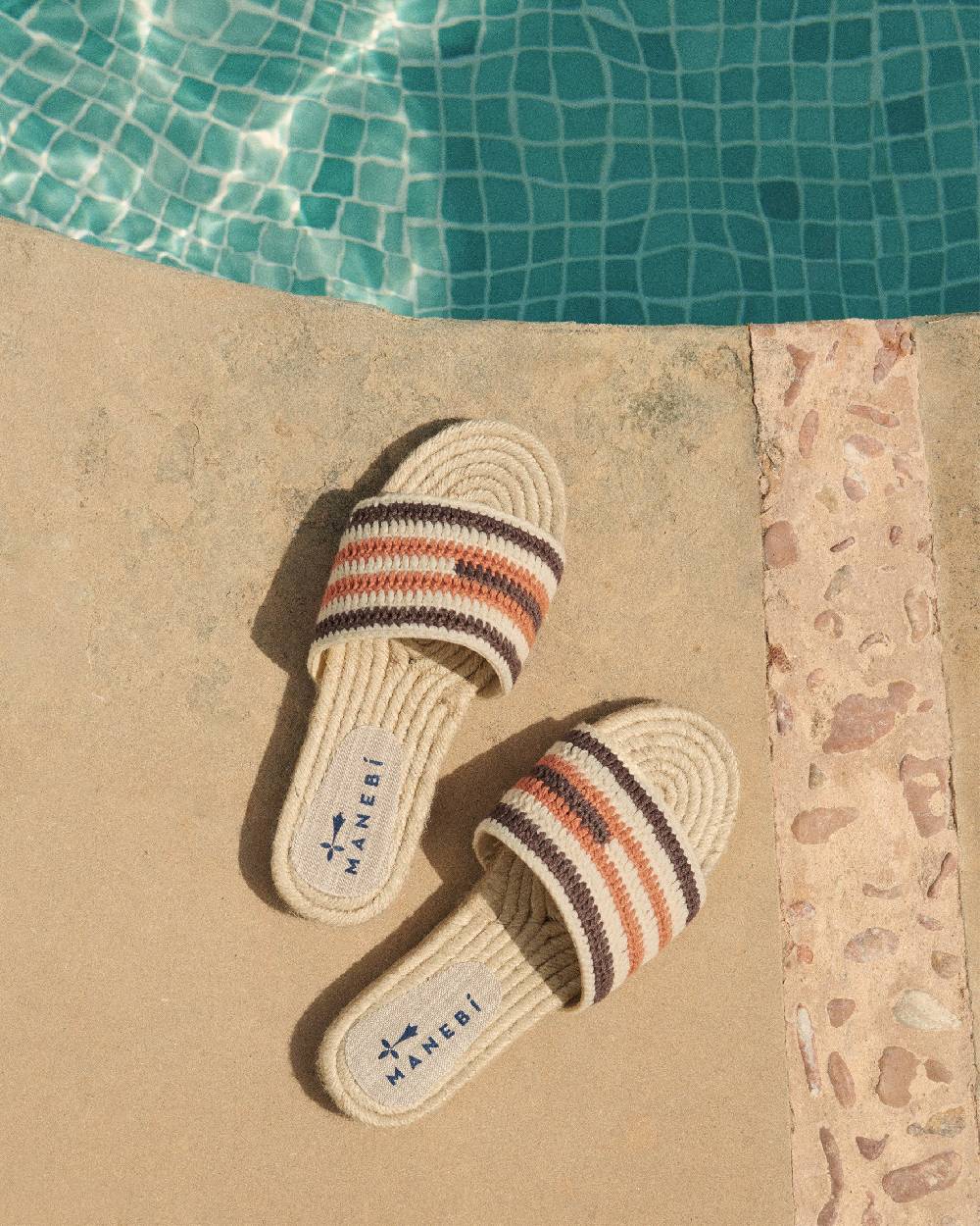 Manebí Cotton Crochet Jute Sandals - Cocoa \u0026 Orange Rust Stripes In Linea