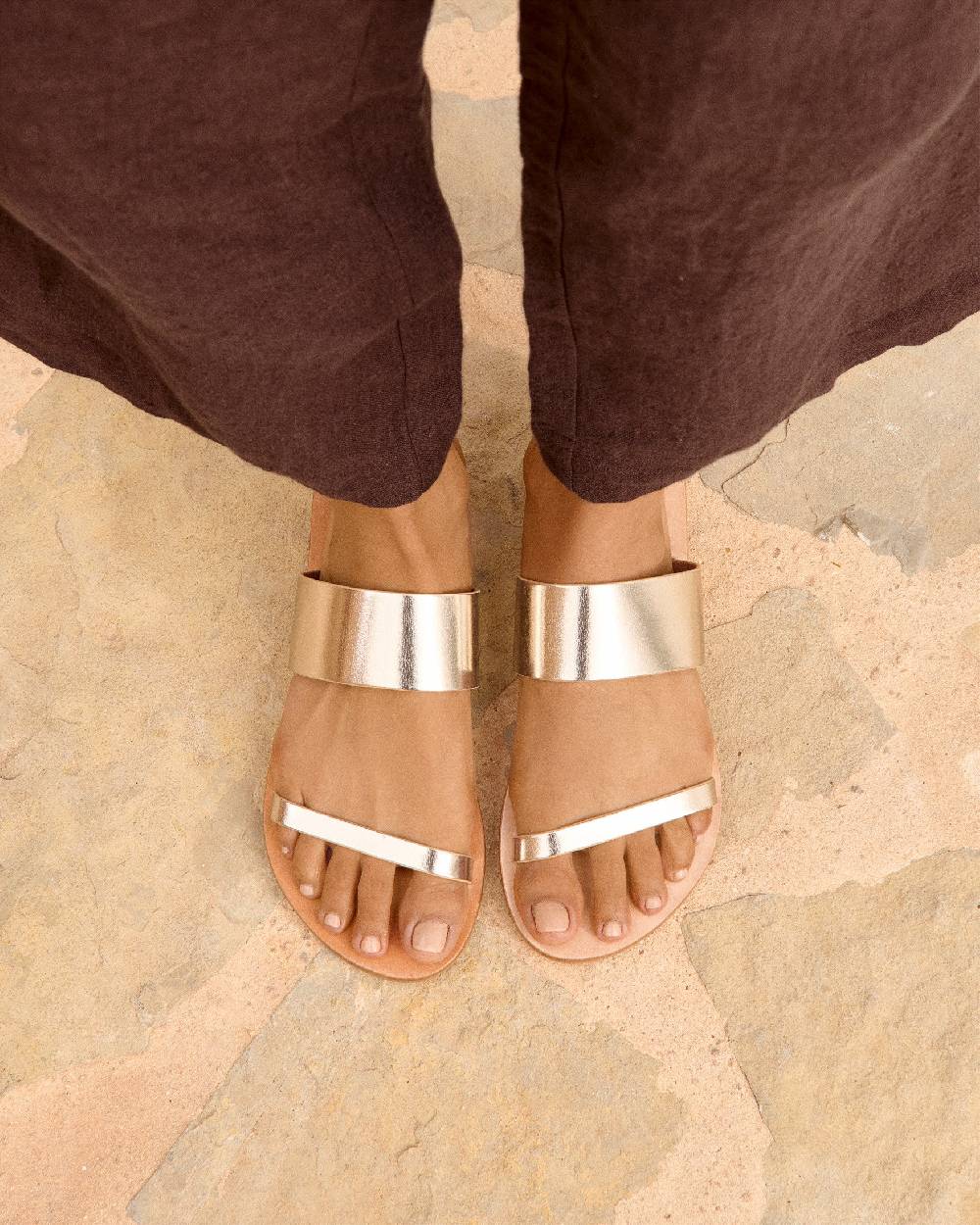 Manebí Leather Two Bands Sandals - Platinum Pezzi Unici