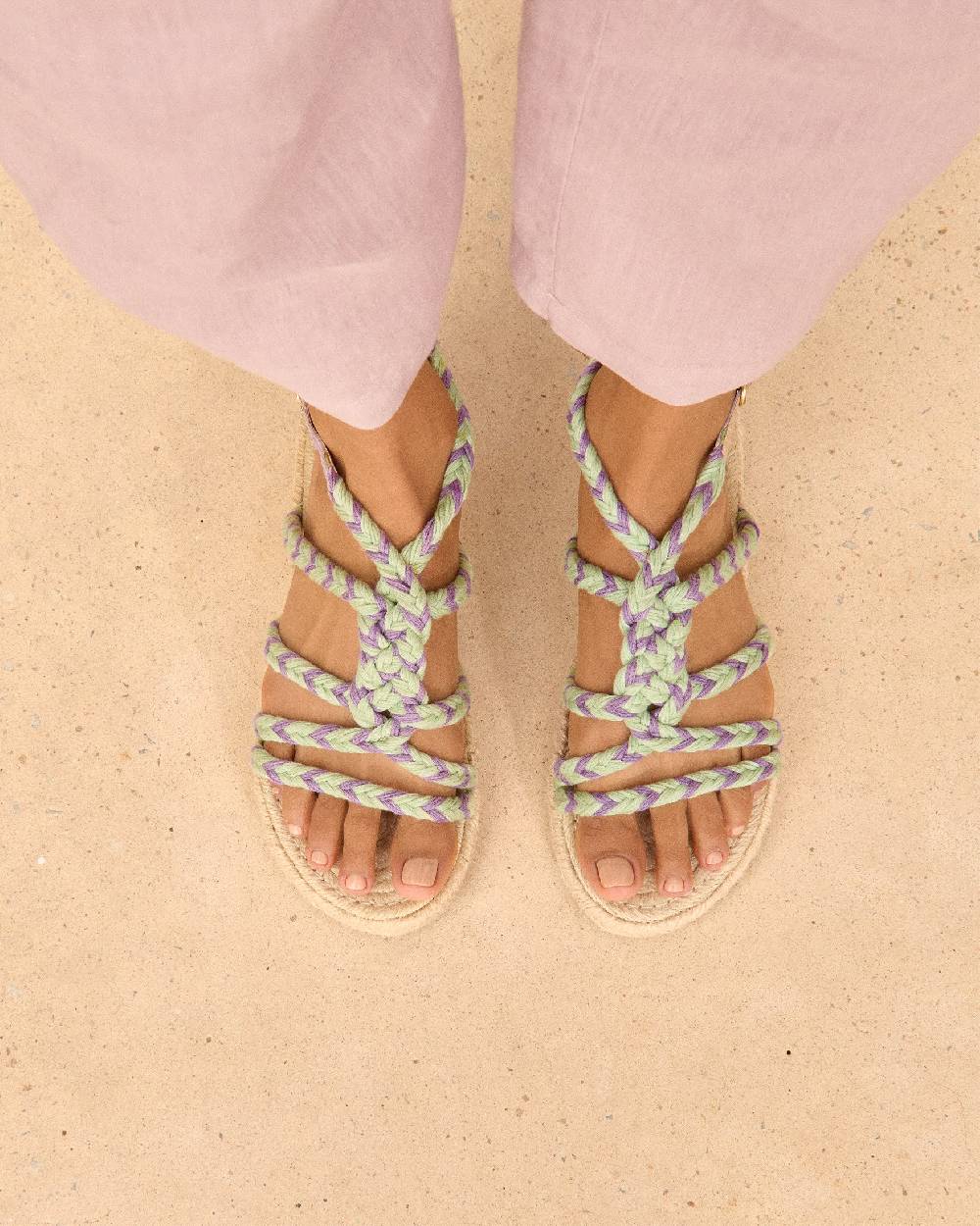 Manebí Jute Tie-Up Rope Sandals - Sage And Wisteria Lilac Negozi Online