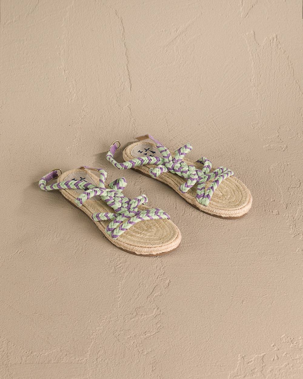 Manebí Jute Tie-Up Rope Sandals - Sage And Wisteria Lilac Negozi Online