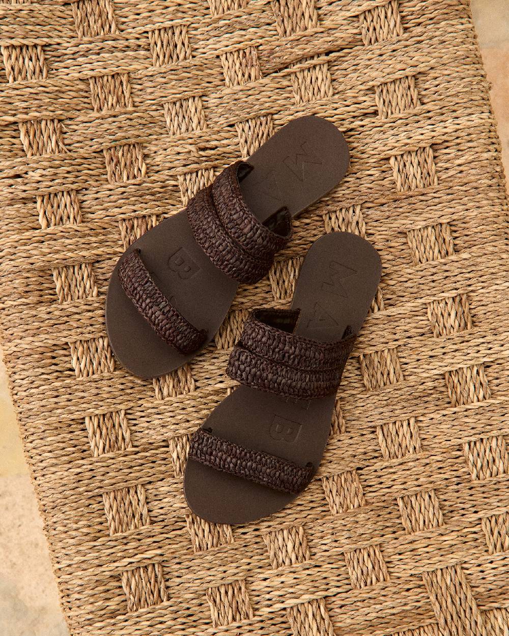 Manebí Raffia Stripes Leather|Three Bands Sandals - Cocoa Acquista Ora