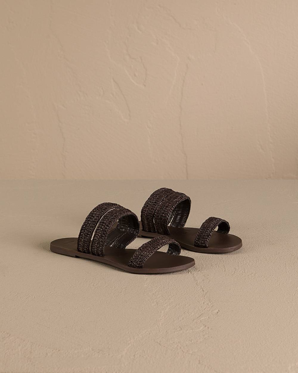 Manebí Raffia Stripes Leather|Three Bands Sandals - Cocoa Acquista Ora
