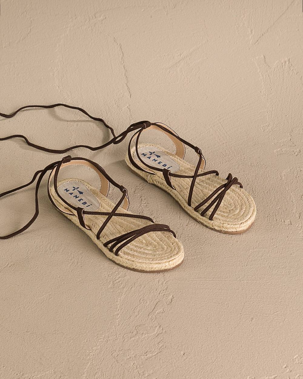 Manebí Suede \u0026 Jute Lace-Up Sandals - Cocoa Consegna Veloce