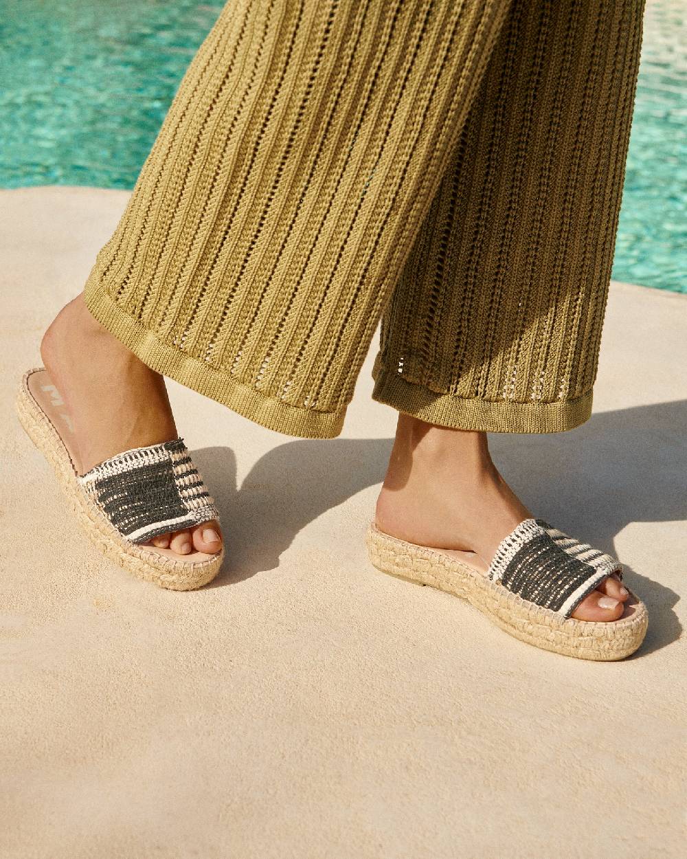 Manebí Silk And Cotton Patchwork|Double Sole Slides - Yucatán White Natural And Black Sottocosto