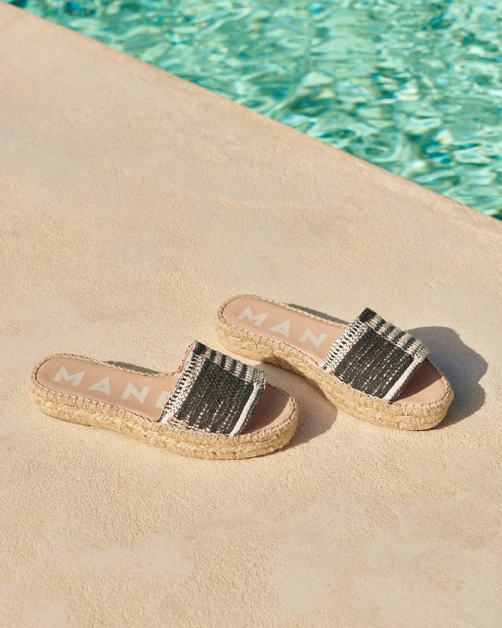 Manebí Silk And Cotton Patchwork|Double Sole Slides - Yucatán White Natural And Black Sottocosto