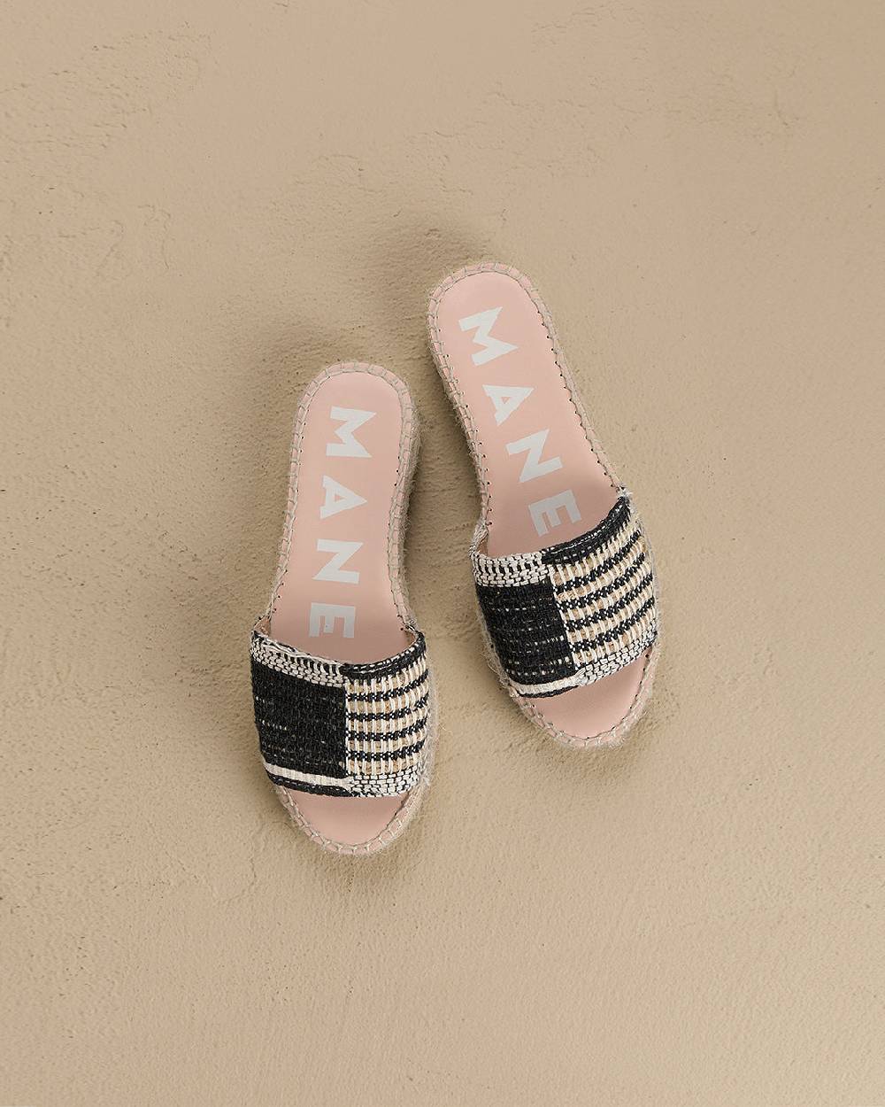 Manebí Silk And Cotton Patchwork|Double Sole Slides - Yucatán White Natural And Black Sottocosto