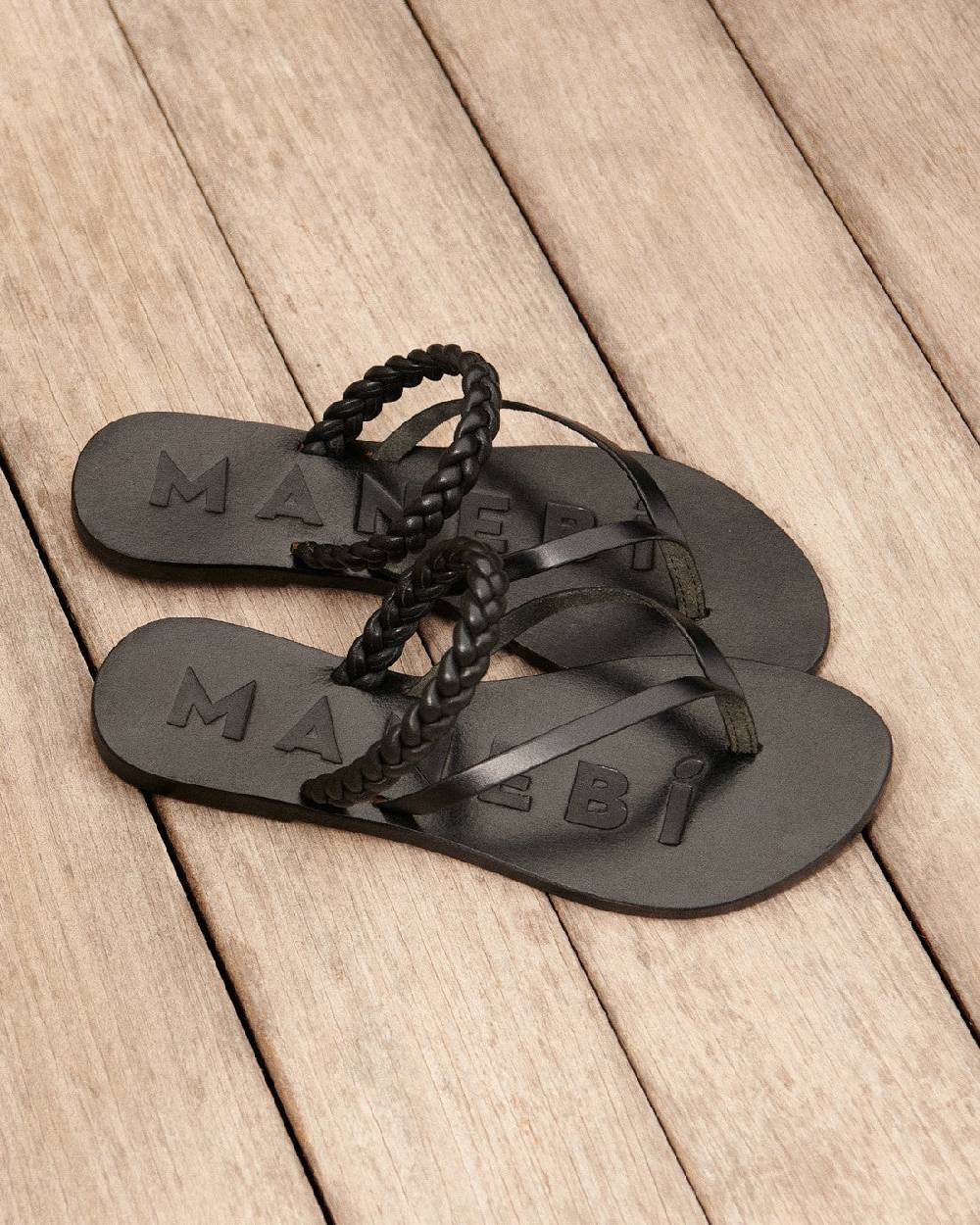 Manebí Leather Braid Thong Sandals - Black Vendita Economica