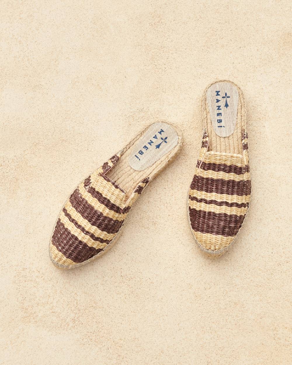 Manebí Raffia Stripes Mules - Cocoa \u0026 Natural In Saldo