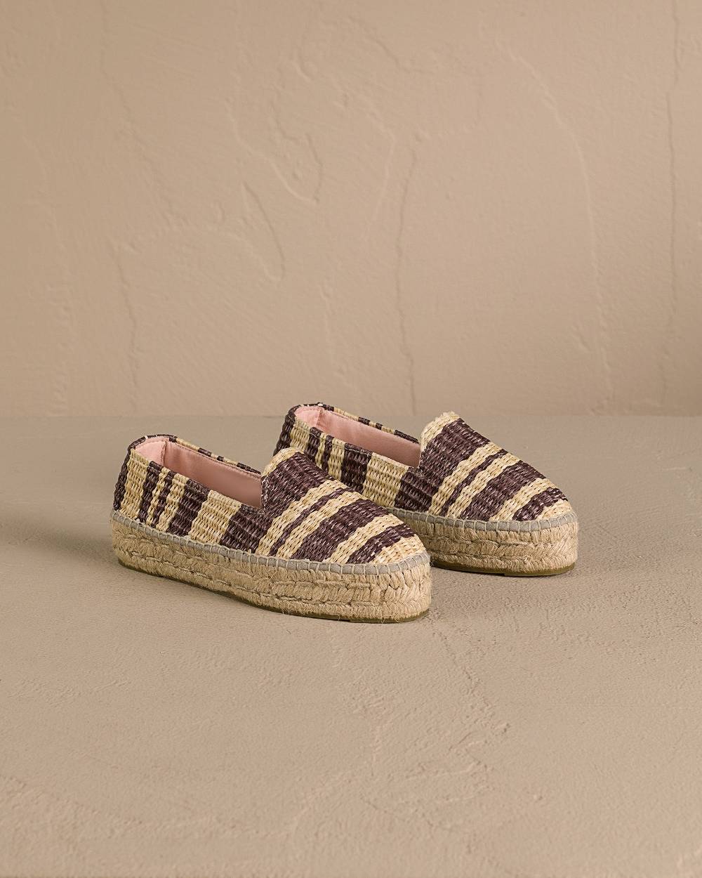 Manebí Raffia Stripes Double Sole Espadrilles - Cocoa \u0026 Natural Nuova