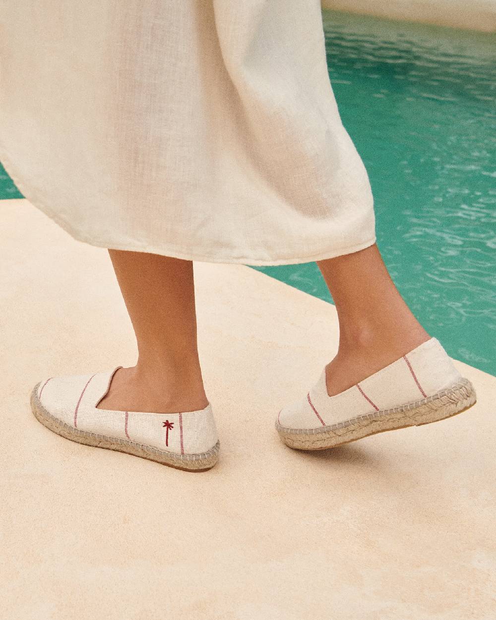 Manebí Woven Canvas Flat Espadrilles - Red Micro Stripes On Beige 2025