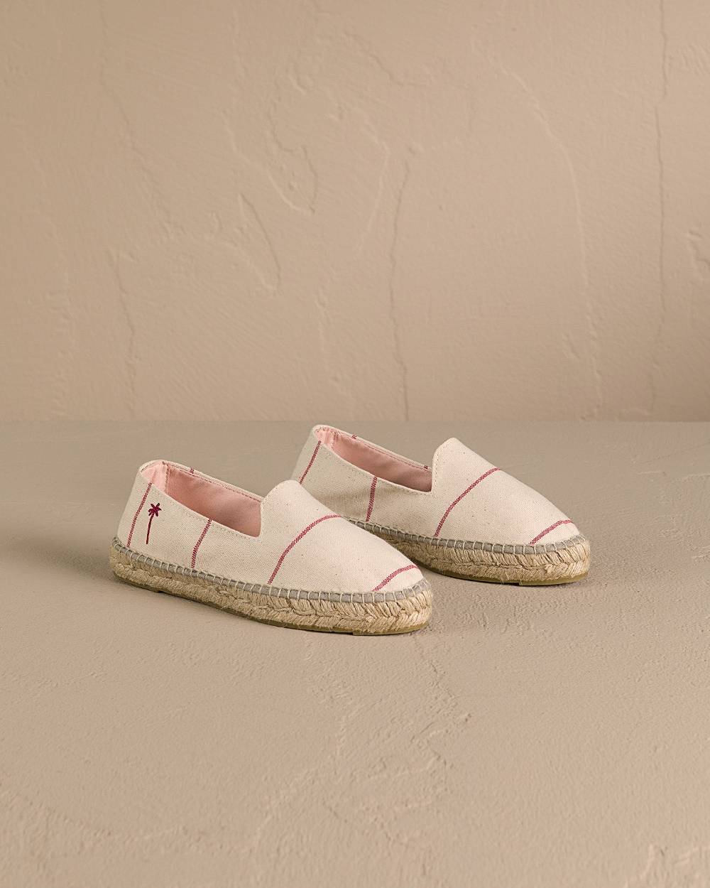 Manebí Woven Canvas Flat Espadrilles - Red Micro Stripes On Beige 2025