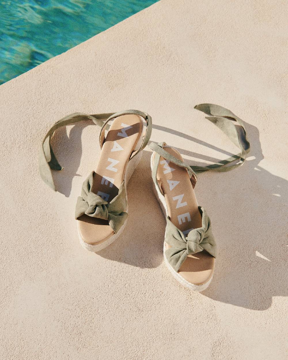 Manebí Soft Suede Wedge Espadrilles|With Knot - Sage Nuovo