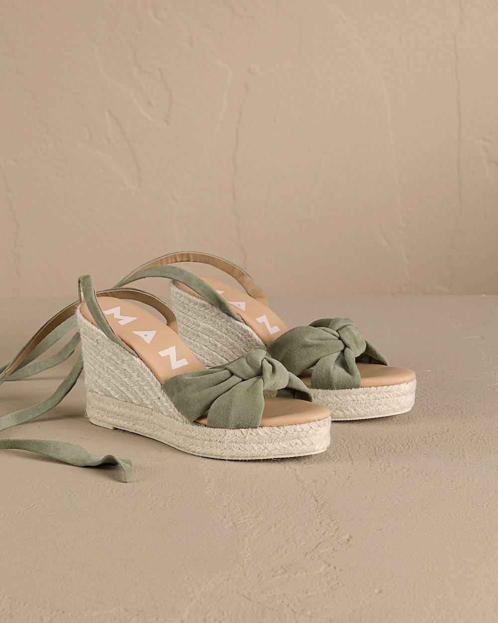 Manebí Soft Suede Wedge Espadrilles|With Knot - Sage Nuovo