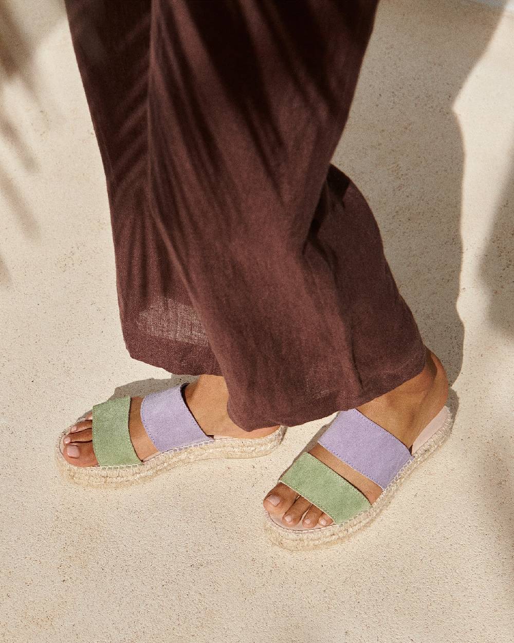 Manebí Suede Two Bands|Double Sole Sandals - Wisteria Lilac And Sage Spedizione Gratuita