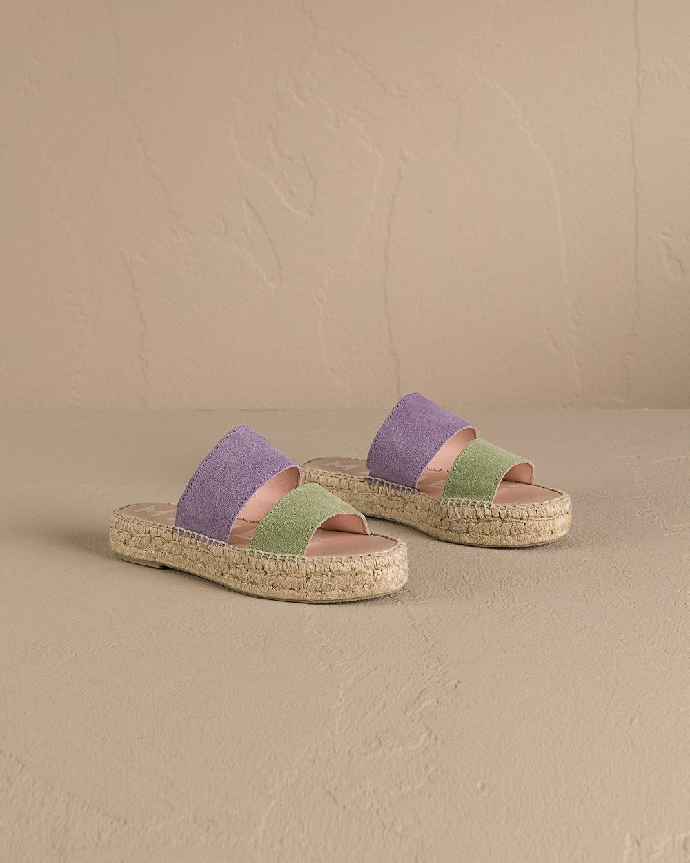 Manebí Suede Two Bands|Double Sole Sandals - Wisteria Lilac And Sage Spedizione Gratuita