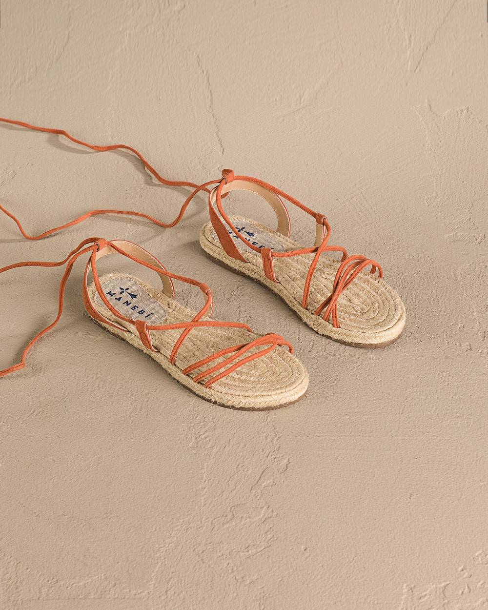Manebí Suede \u0026 Jute Lace-Up Sandals - Orange Rust Qualità Garantita