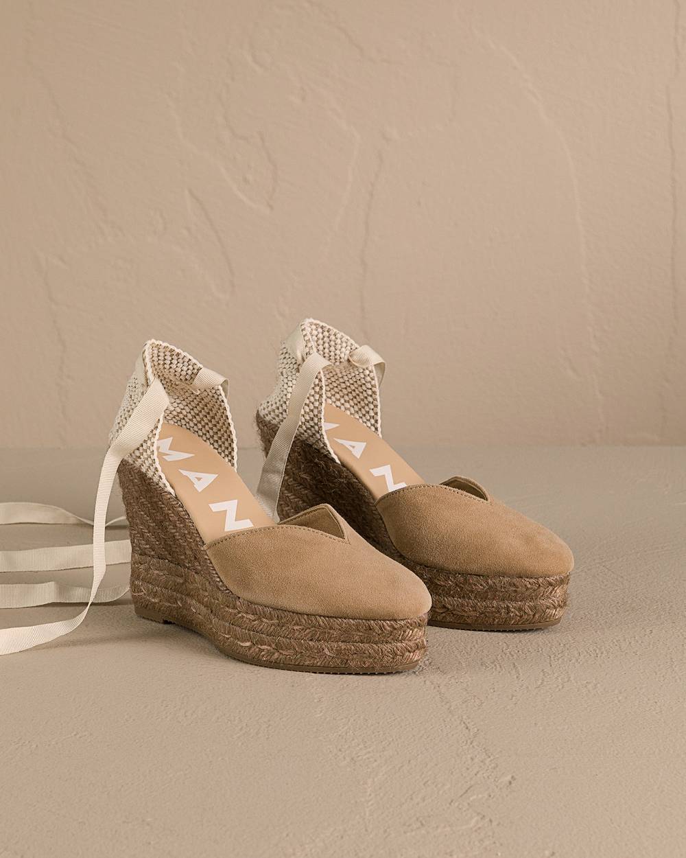 Manebí Soft Suede Heart-Shaped|Wedge Espadrilles - Hamptons Vintage Taupe On Tone Acquista Ora