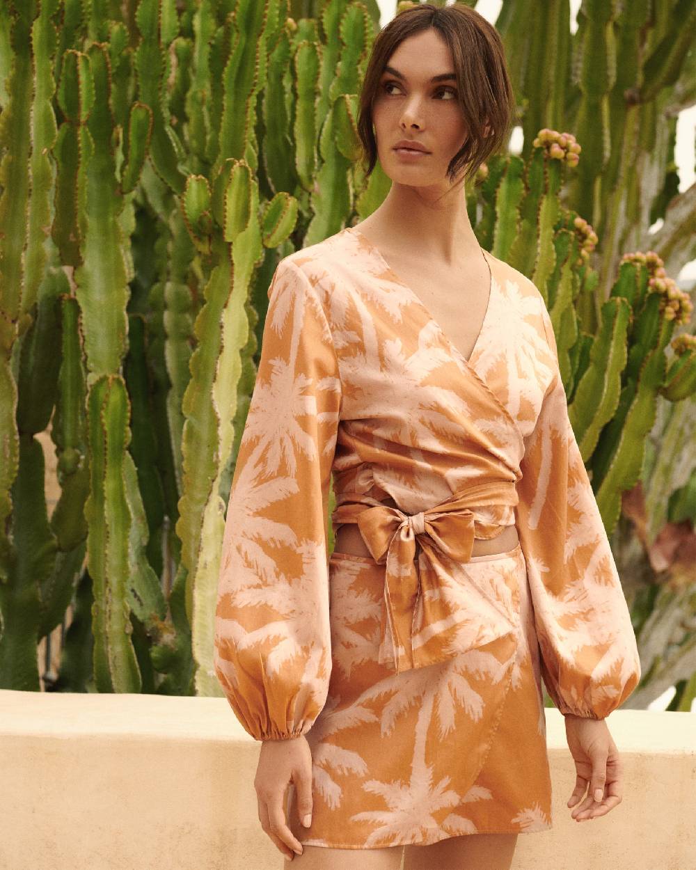 Manebí Printed Cotton Posadas Skirt - Sunbaked \u0026 Cream Pink Maxi Palm Promozione Limitata