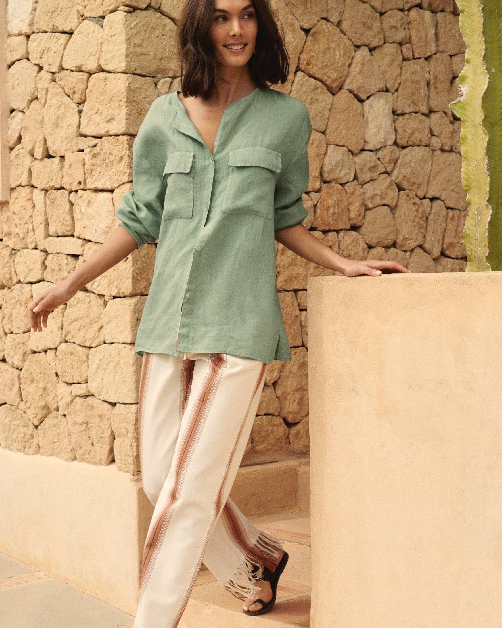 Manebí Linen Valparaiso Shirt - Mineral Green Prezzo Ridotto