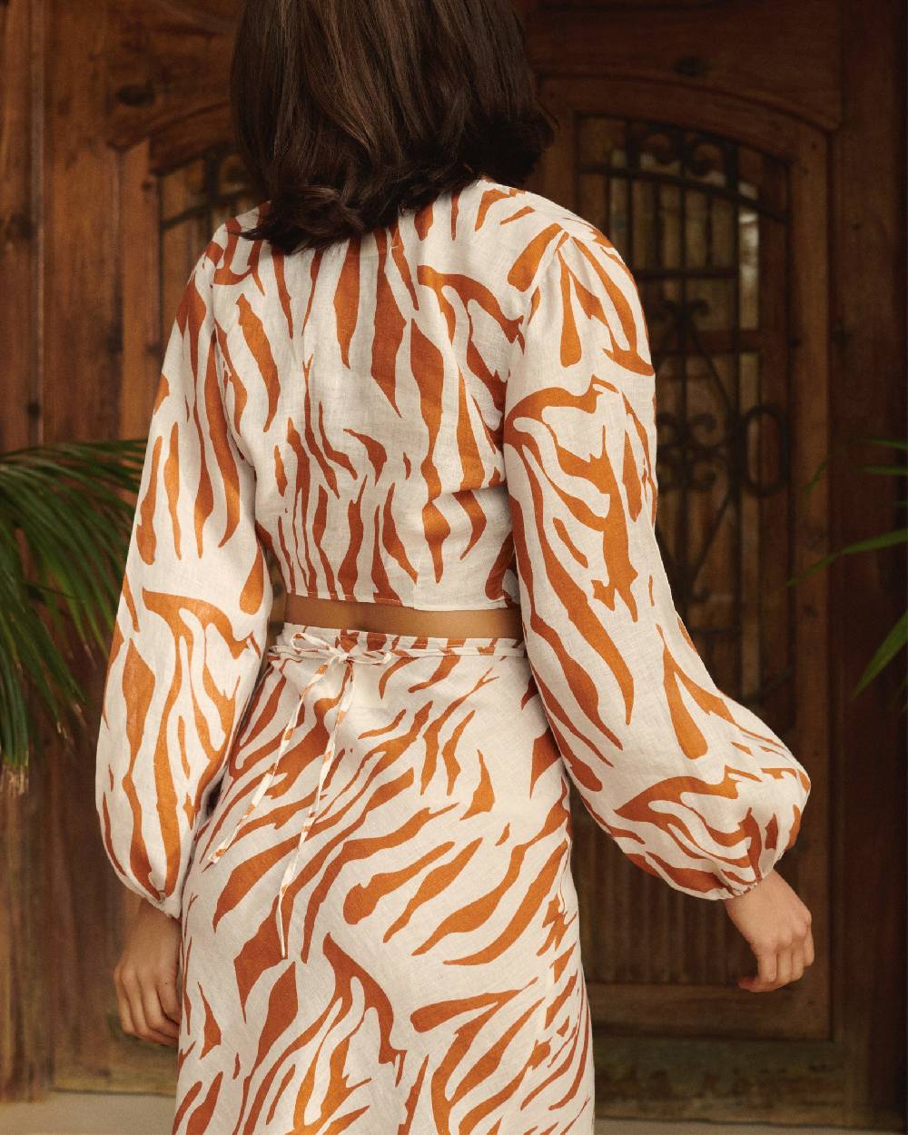 Manebí Printed Linen Antigua Top - Eggnog \u0026 Orange Rust Zebra Sconto