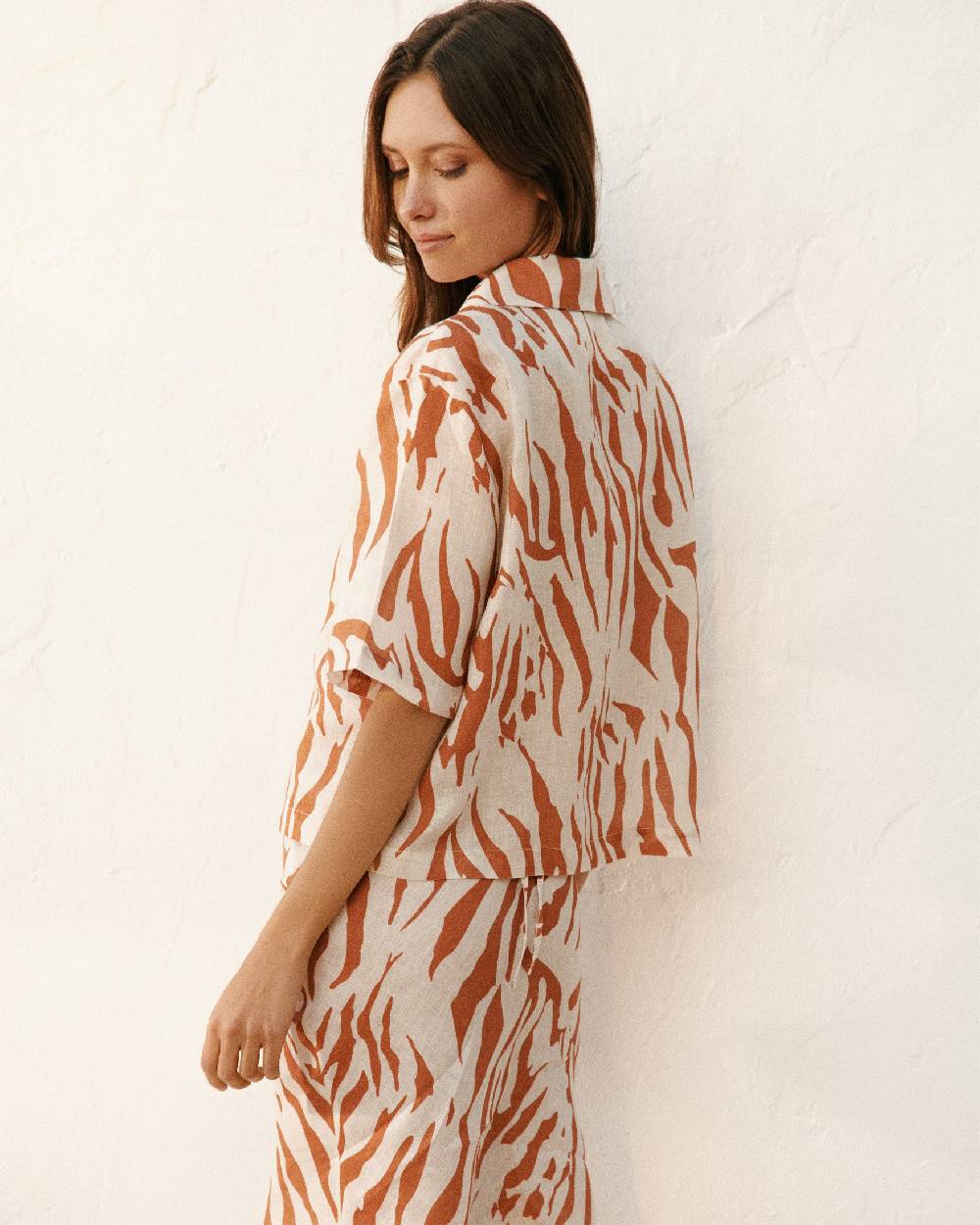 Manebí Printed Linen Cumana Shirt - Eggnog \u0026 Orange Rust Zebra Economico