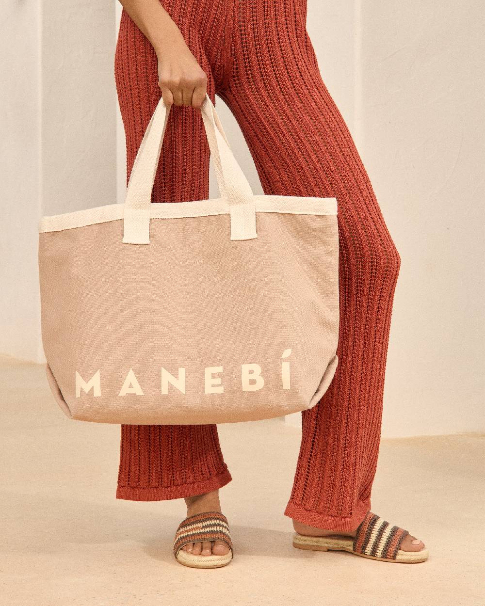 Manebí Canvas California Tote Bag - Desert With Ecru Logo Italia
