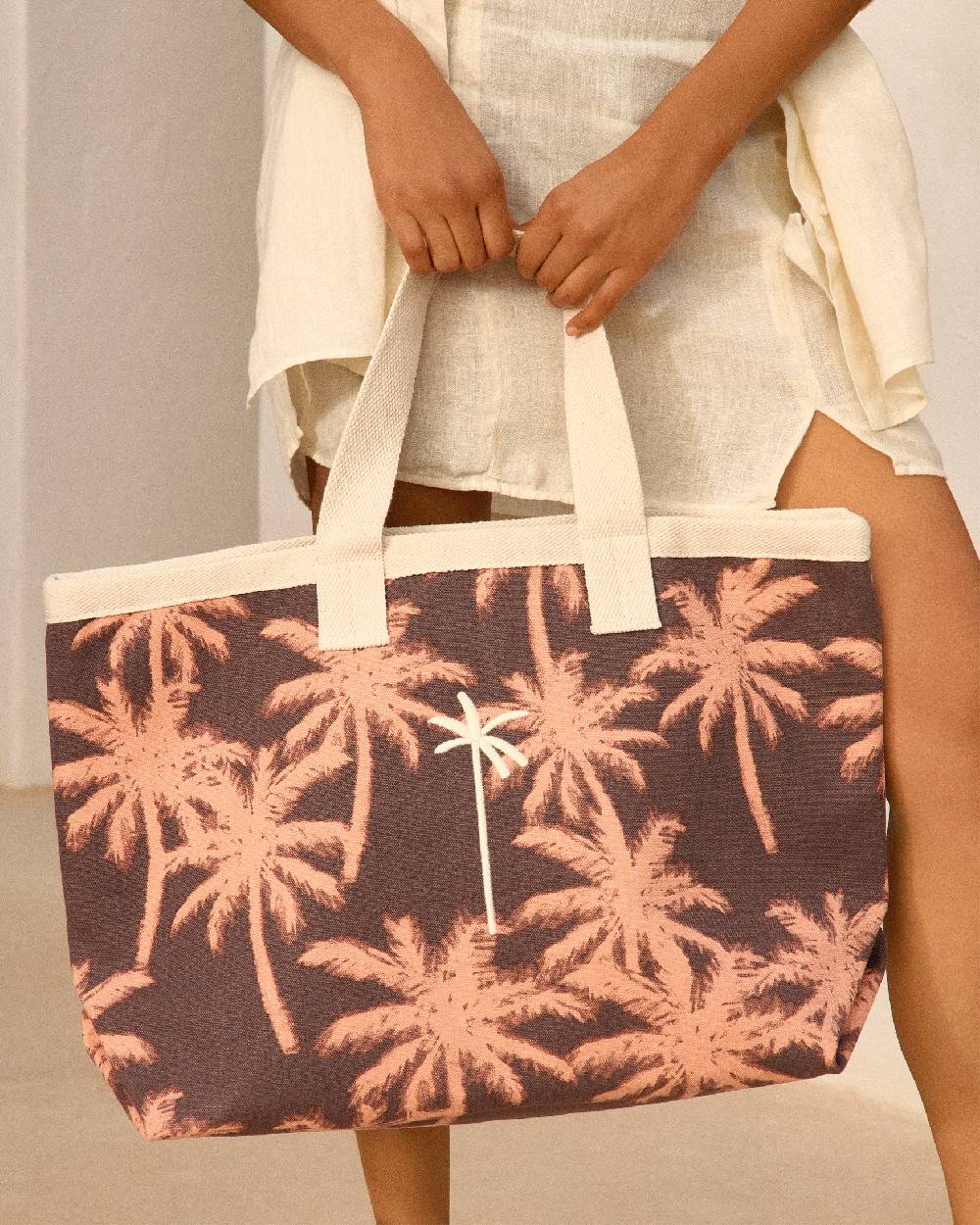 Manebí Canvas California Tote Bag - Cocoa \u0026 Orange Rust Maxi Palm 2025