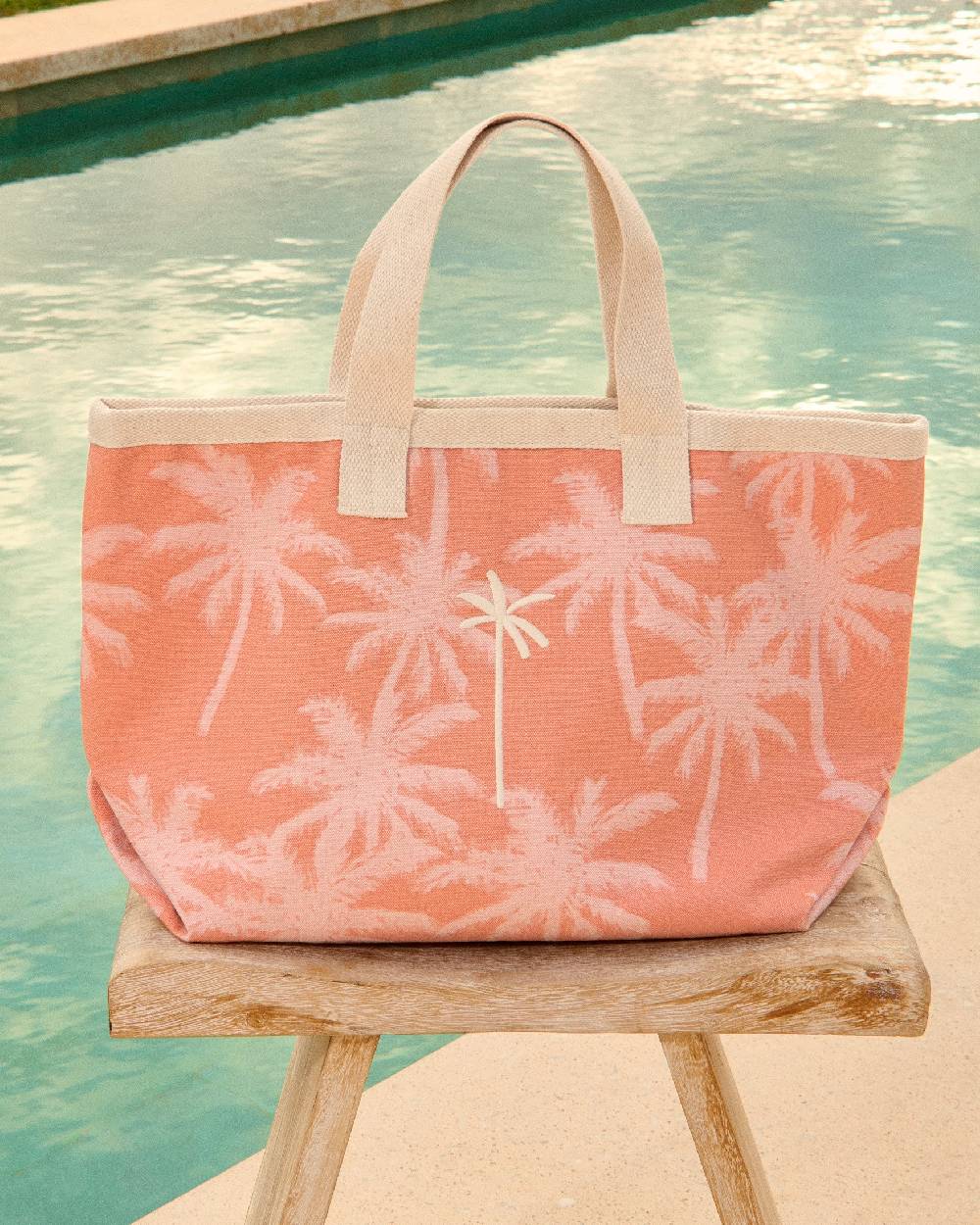 Manebí Canvas California Tote Bag - Sunbaked \u0026 Cream Pink Maxi Palm In Linea