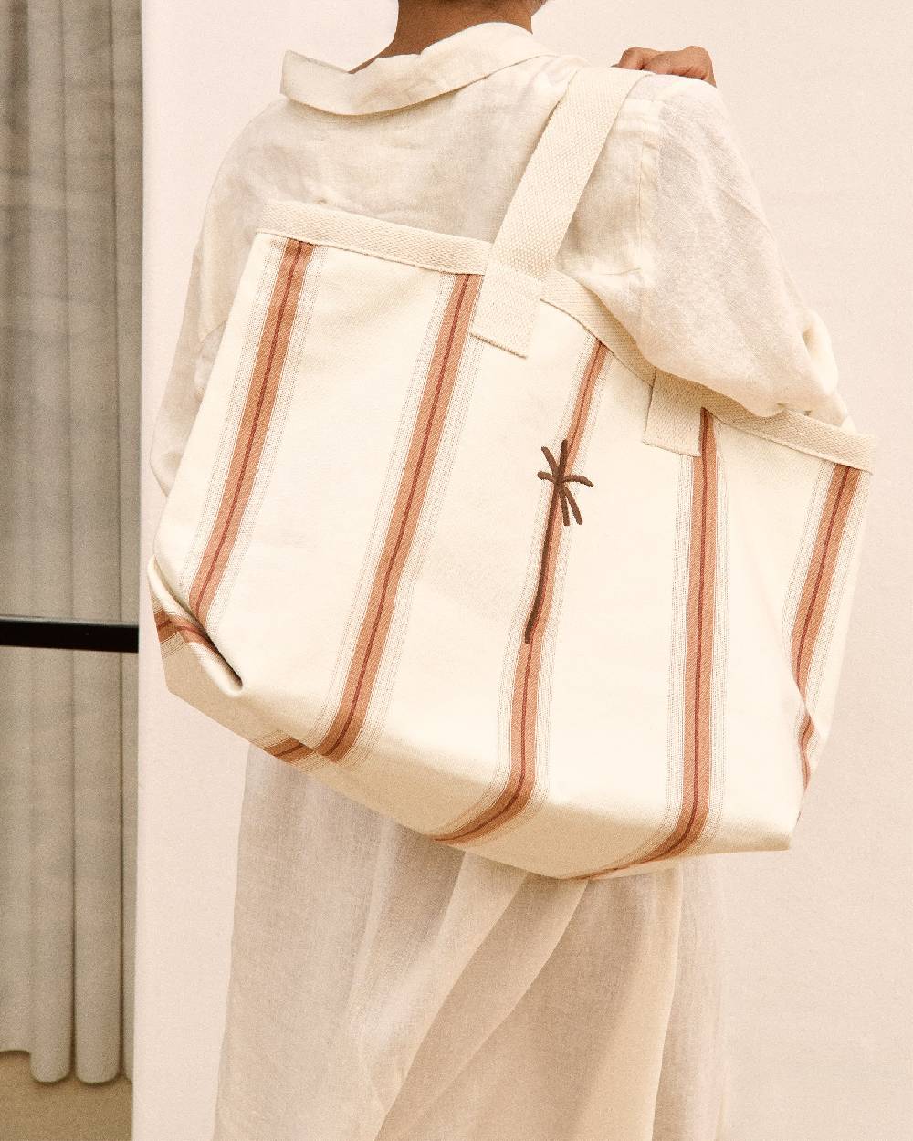 Manebí Canvas California Tote Bag - Cocoa Beige Multistripes Nuovo