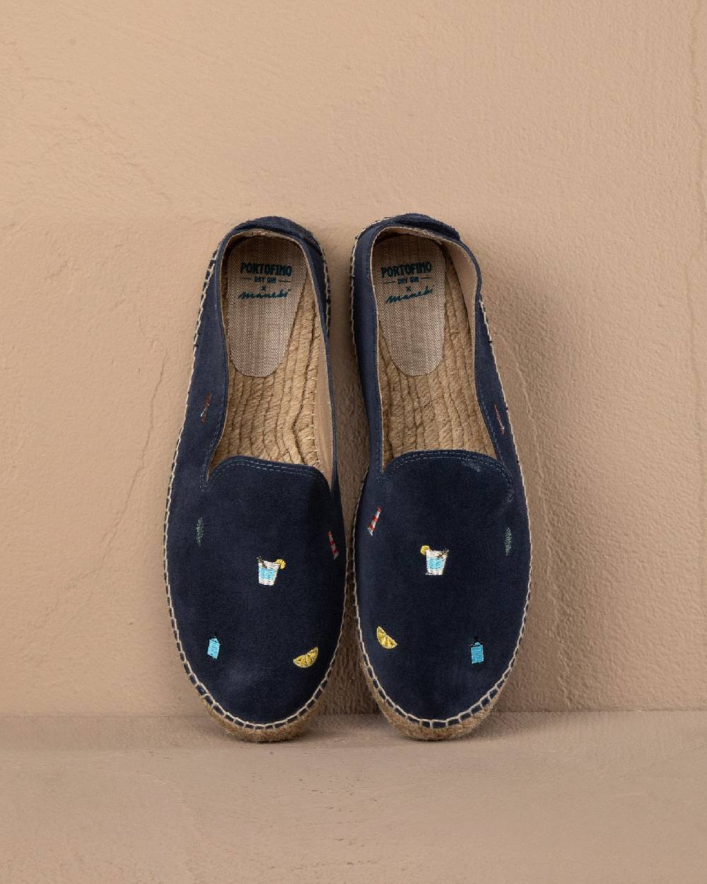 Manebí Espadrillas in Pelle Scamosciata - Portofino Dry Gin X Manebí Patriot Blue con Ricami Multicolor Vendita