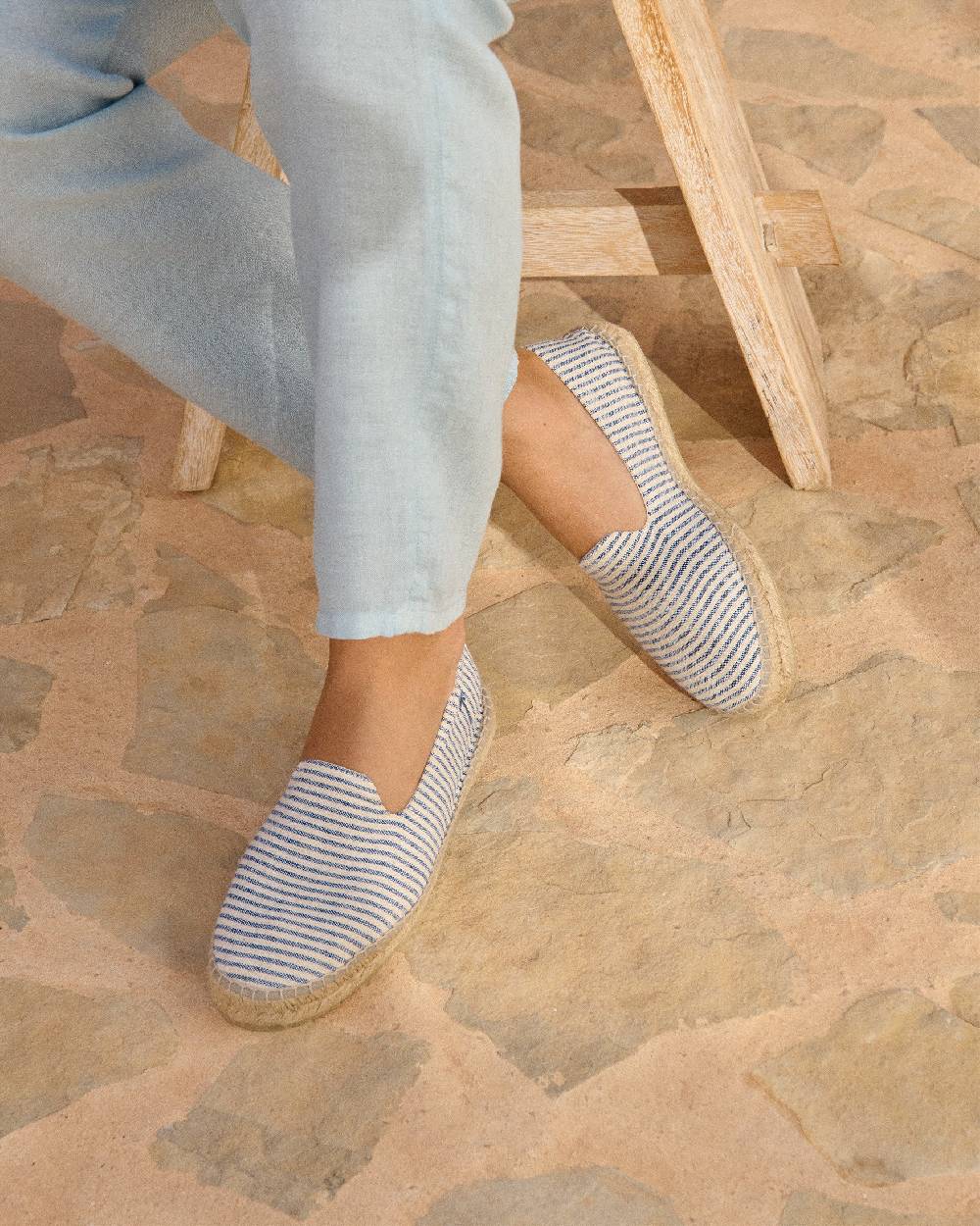 Manebí Recycled Cotton Canvas Espadrilles - Navy Blue Micro Stripes On Beige Bestseller