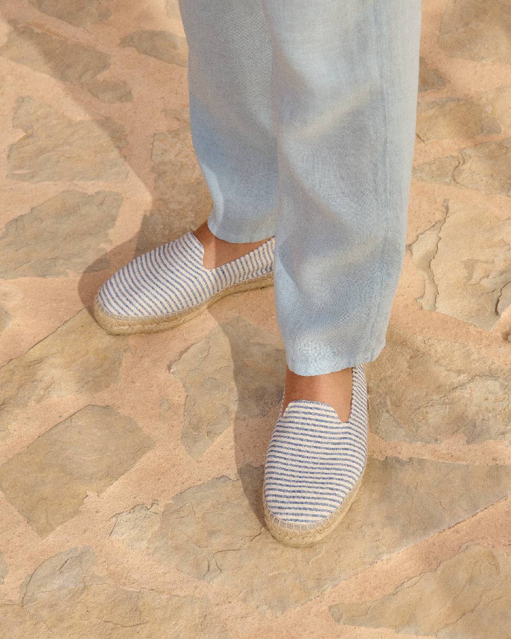 Manebí Recycled Cotton Canvas Espadrilles - Navy Blue Micro Stripes On Beige Bestseller