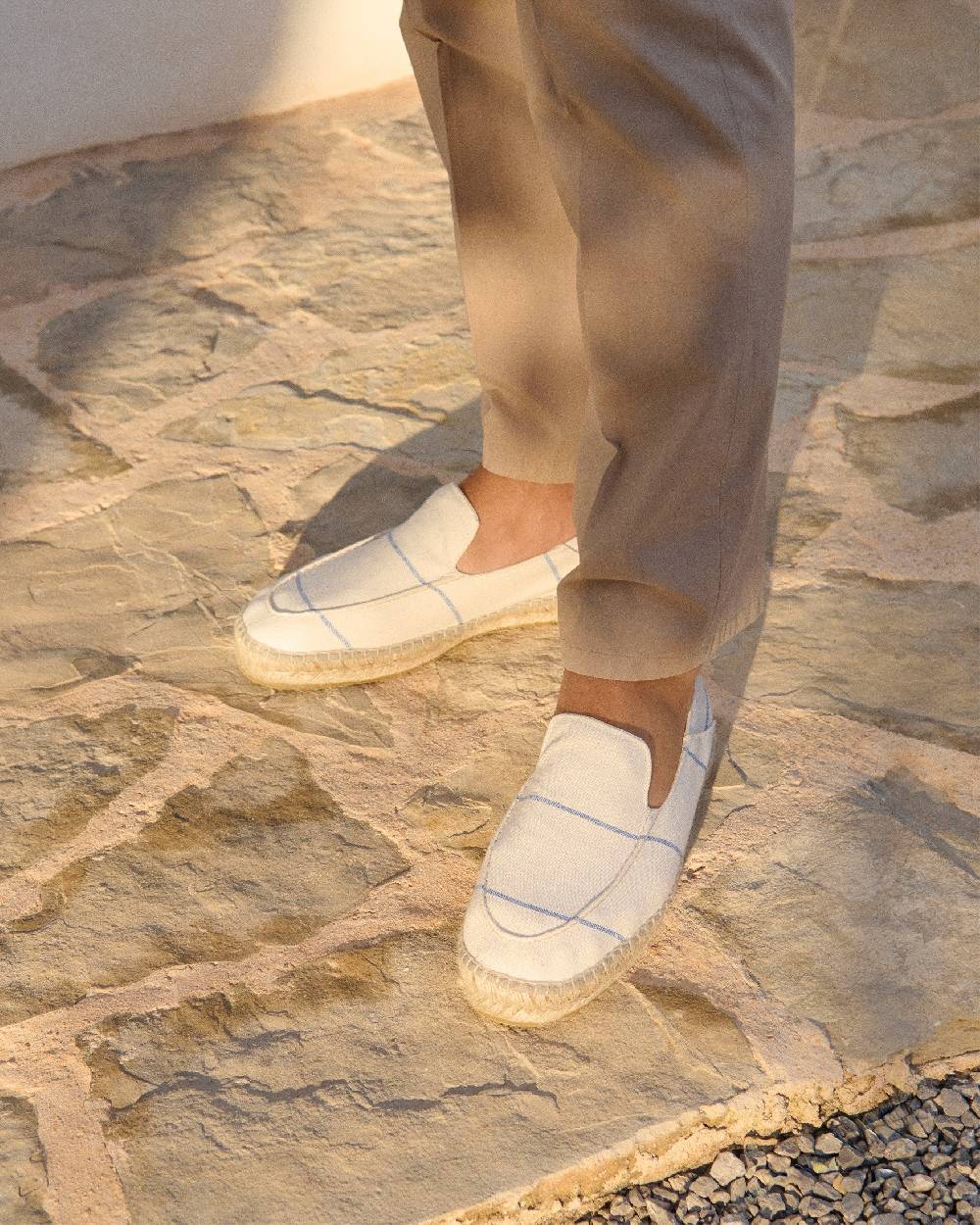 Manebí Woven Canvas|Traveler Loafers Espadrilles - Navy Blue Micro Stripes On Beige Spedizione Gratuita