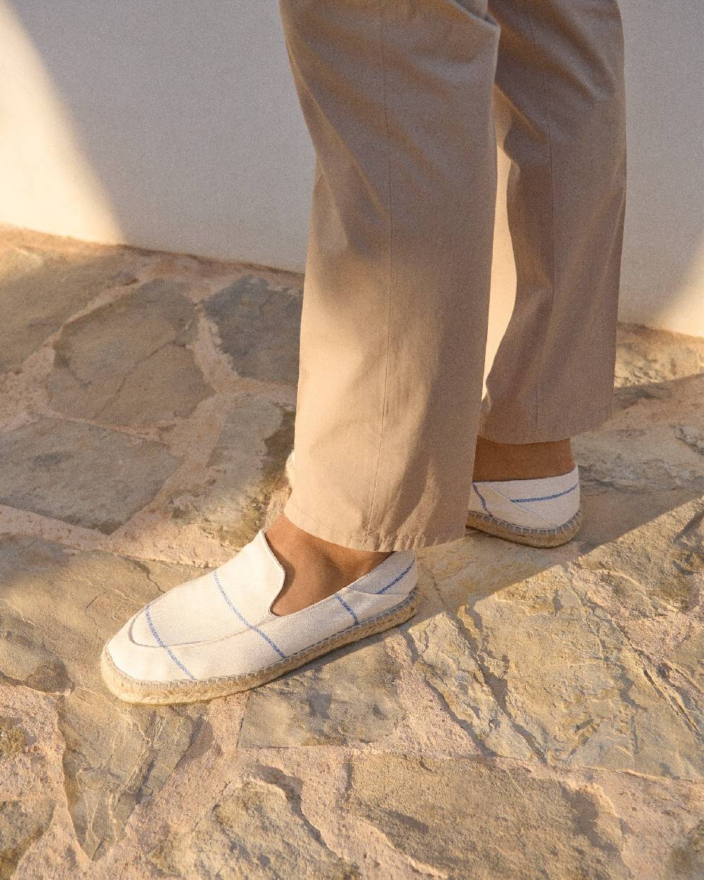 Manebí Woven Canvas|Traveler Loafers Espadrilles - Navy Blue Micro Stripes On Beige Spedizione Gratuita