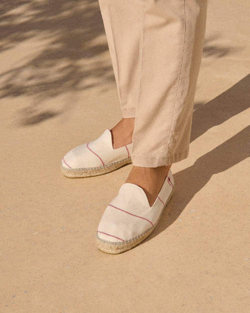 Manebí Woven Canvas Espadrilles - Red Micro Stripes On Beige Pezzi Unici