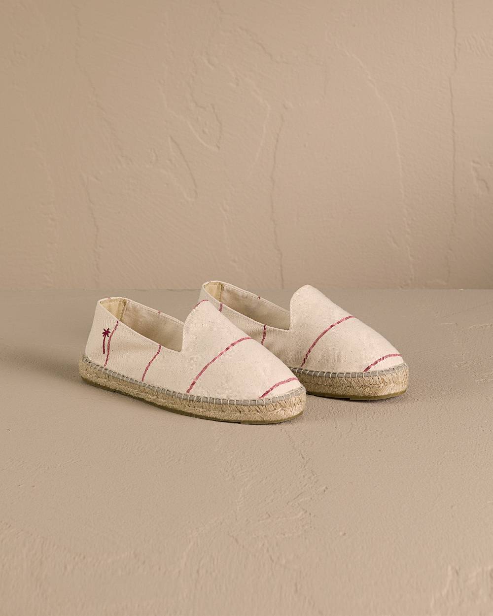 Manebí Woven Canvas Espadrilles - Red Micro Stripes On Beige Pezzi Unici