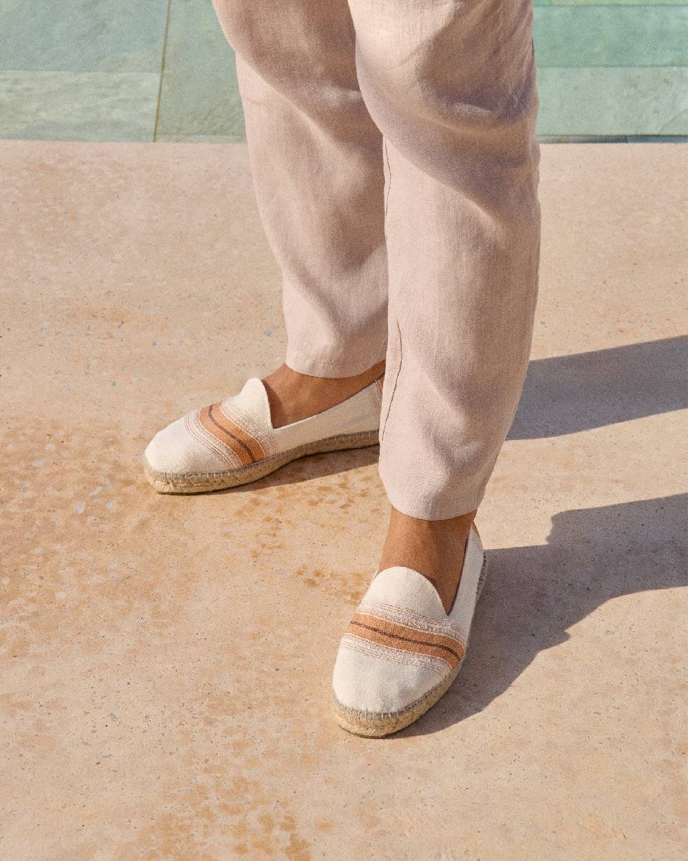 Manebí Cotton Linen And Silk|Raw Fabric Espadrilles - Rust Macro Stripe Consegna Veloce
