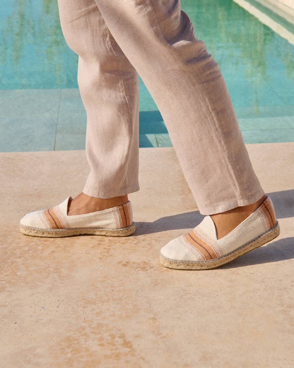 Manebí Cotton Linen And Silk|Raw Fabric Espadrilles - Rust Macro Stripe Consegna Veloce
