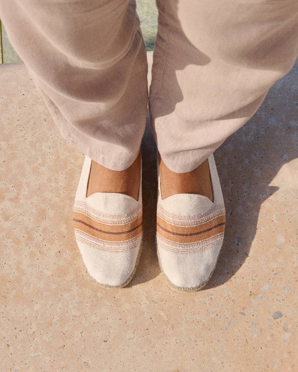 Manebí Cotton Linen And Silk|Raw Fabric Espadrilles - Rust Macro Stripe Consegna Veloce