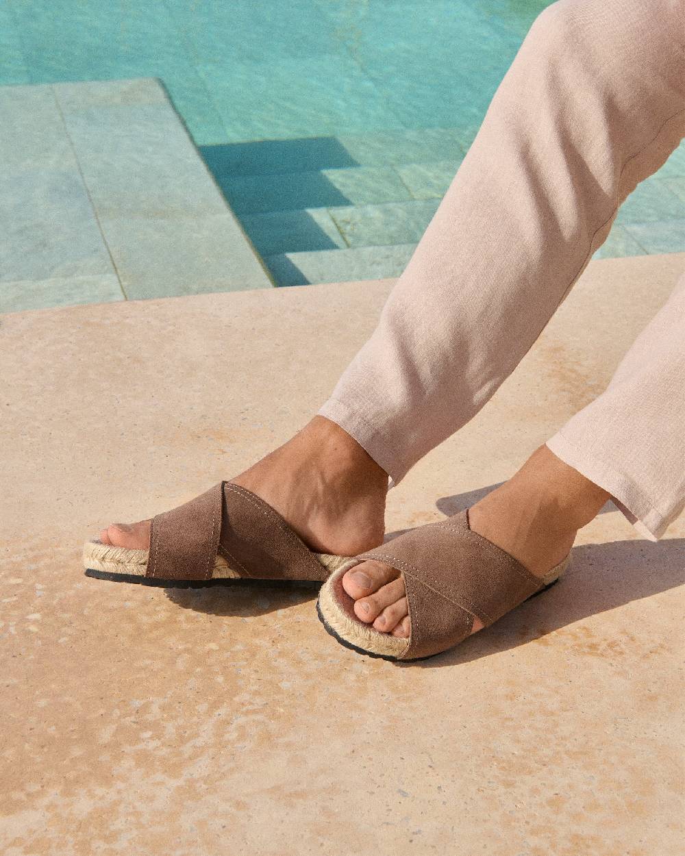 Manebí Suede Crossed Bands Sandals - Moka Shopping Online